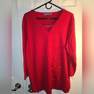 Red V-Neck Karen Scott Womens 1X